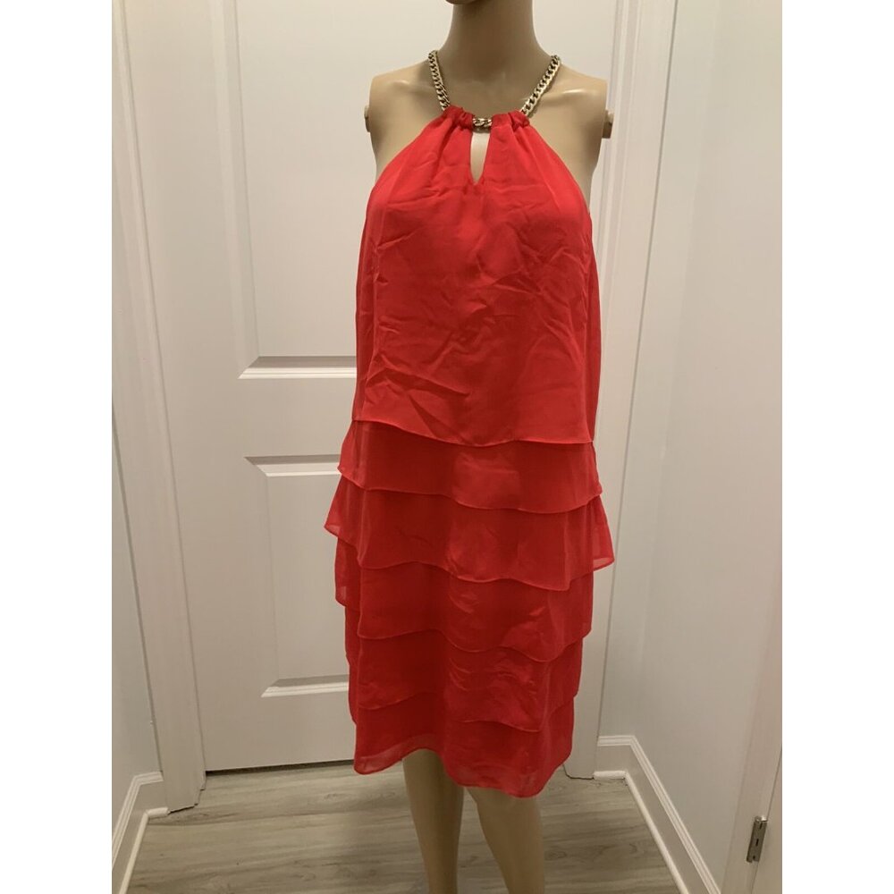 Laundry By Shelli Segal Dress Size 12 Chain Adj Halter Orange Party Cruise
